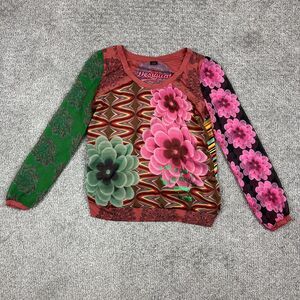 Desigual Shirt Womens Small Multicolor Floral Long Sleeve Boho Artistic Top